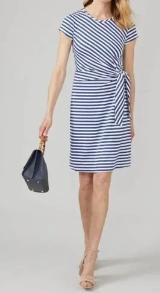 J. McLaughlin Elora Side Tie Blue White Stripe Short Sleeve Catalina Cloth Dress - Image 1