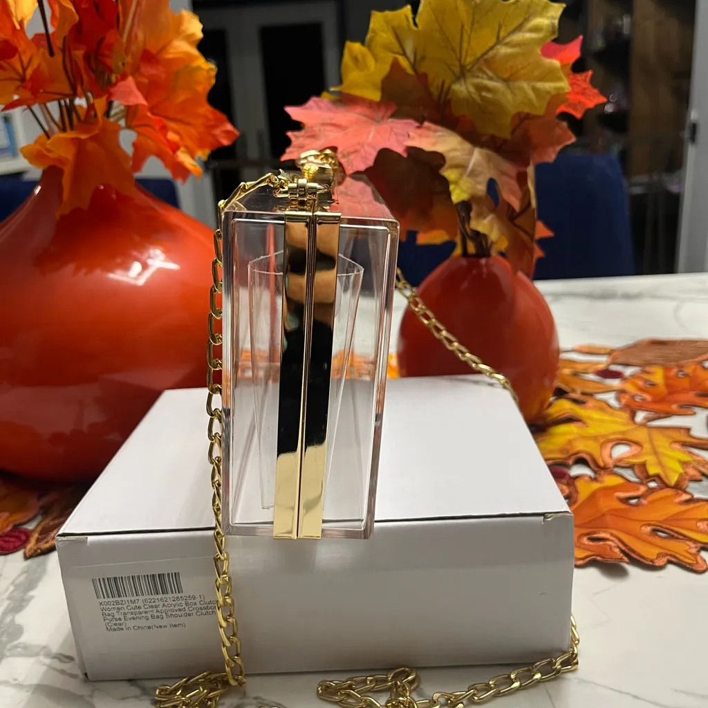 Elegant Transparent Box Clutch with Gold Chain - Image 3