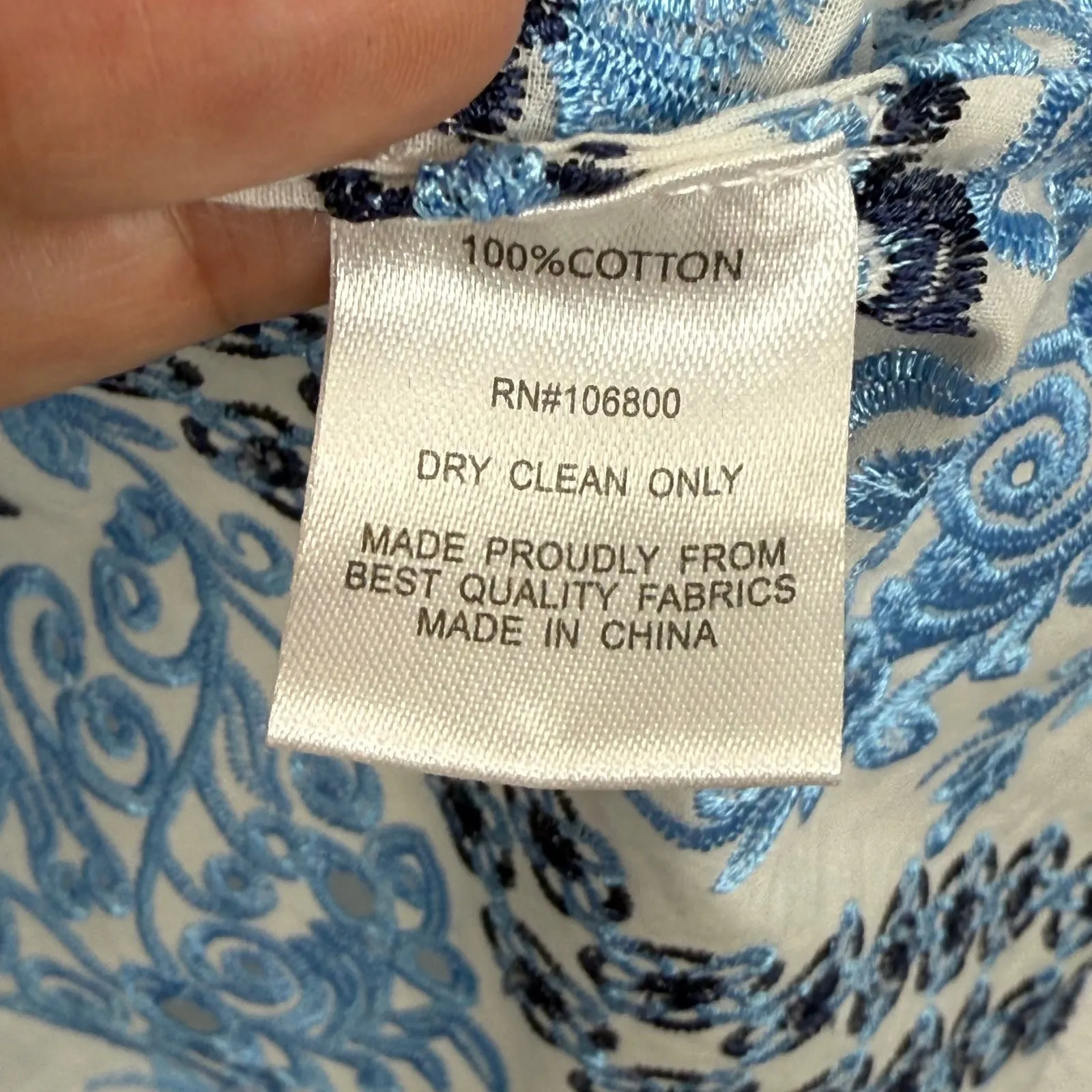 Boho Chic Embroidered Eyelet Tunic Top White Blue‎ Floral Size S Small Blue - Image 6