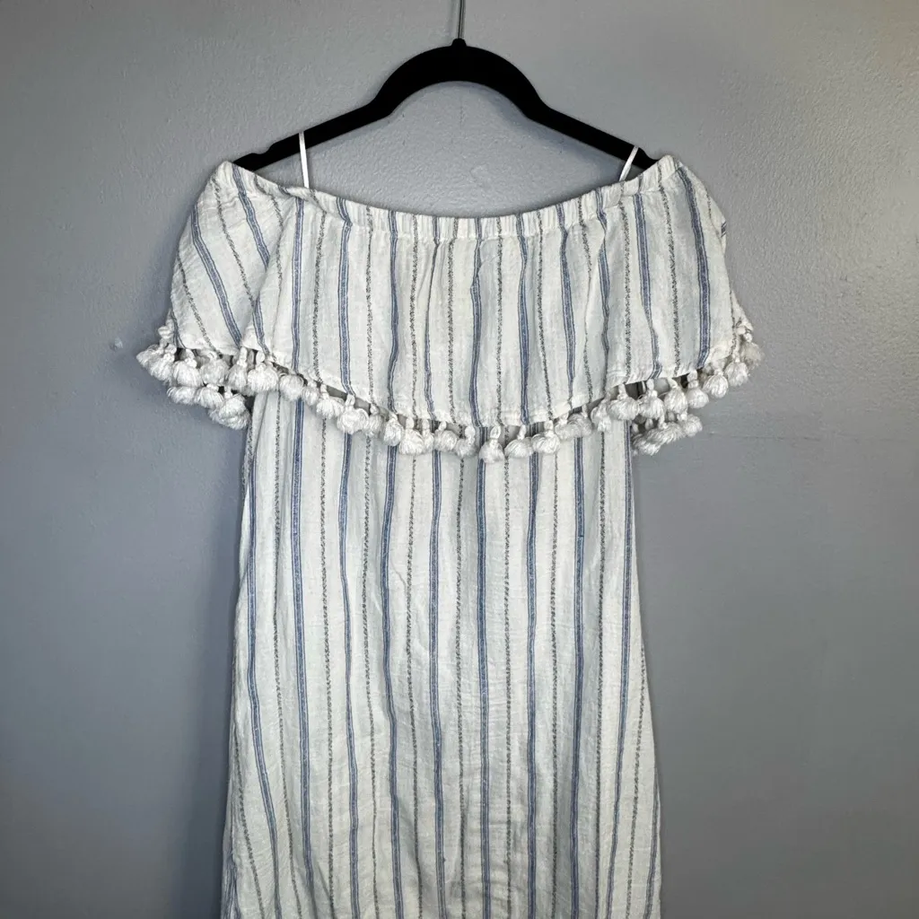 Artisan NY Off Shoulder Striped Dress w/ Pom Pom Trim Size S - Image 4