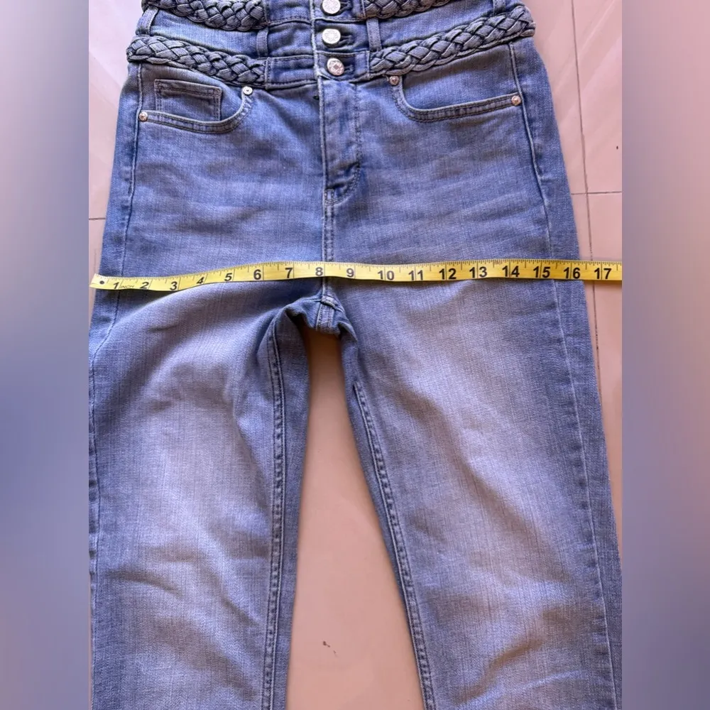 White House Black Market braided bell detail bell Skinny Blue Jeans Size 0 - Image 9