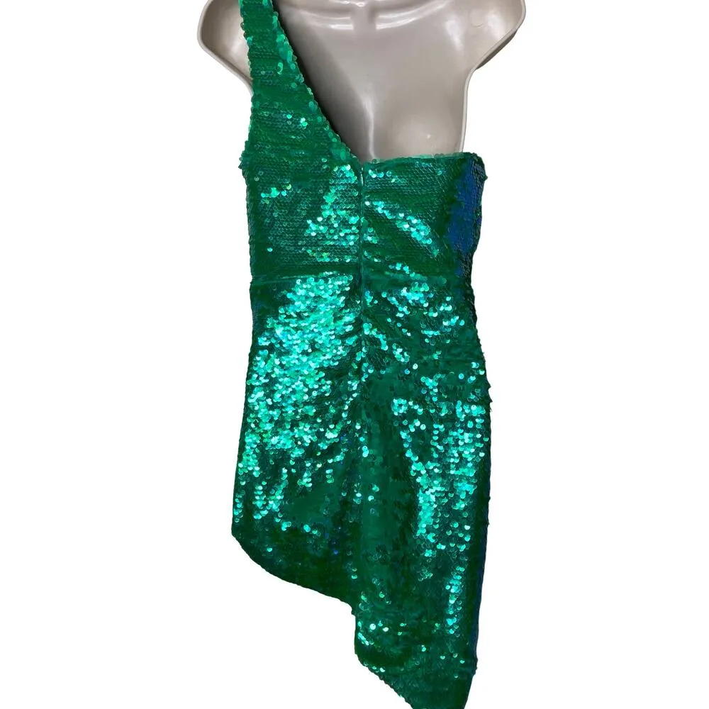 AMANDA UPRICHARD Sierene One shoulder Mini Dress Spring Green Sequin sz S - Image 3
