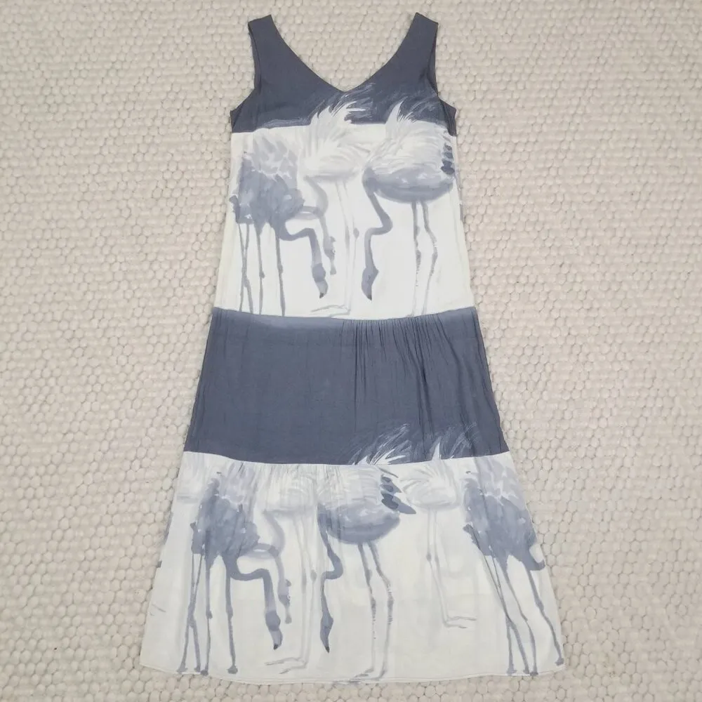 Jams World Sleeveless Watercolor Flamingo Dress Blue Sz Extra Small - Image 6