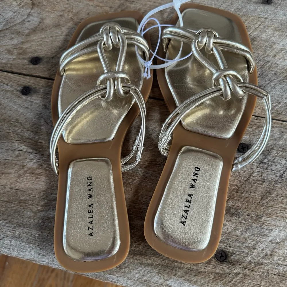 AZALEA WANG Stetson Gold Metallic Women's Slides Sandals Flats 8 NWT - Image 4