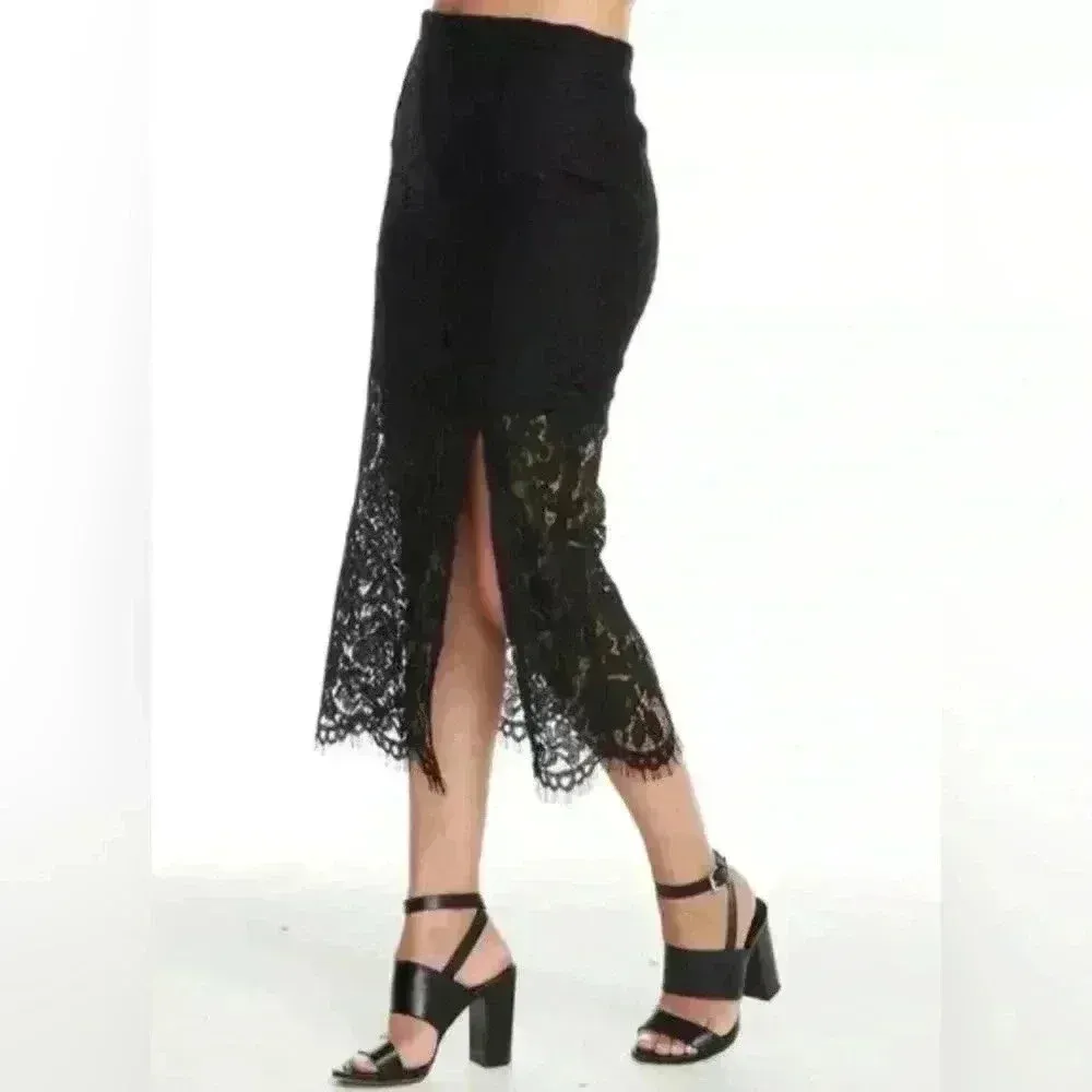 NWT Chaser Black Lace Slip Midi Skirt with Slit Size Medium ~ Trending Fall 2025 - Image 2