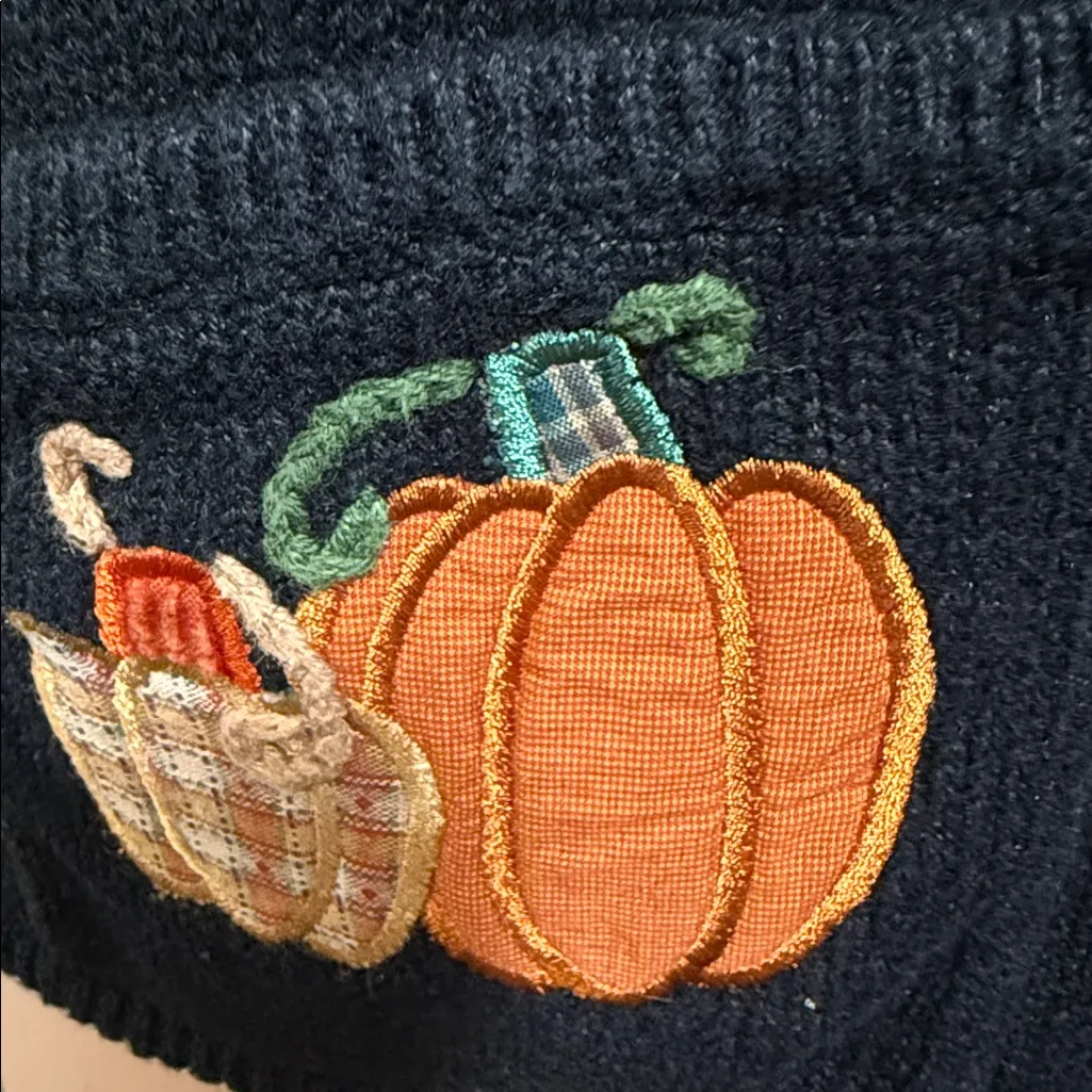 Mandal Bay Black Pumpkin Embroidered Sweater Vest Womens XL Fall Autumn Pockets - Image 5