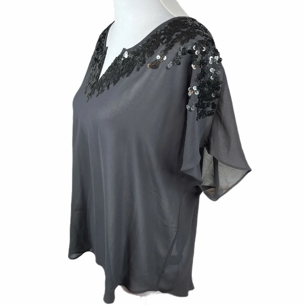 Express Sequin and Sheer Blouse Dark Gray Medium - Image 3