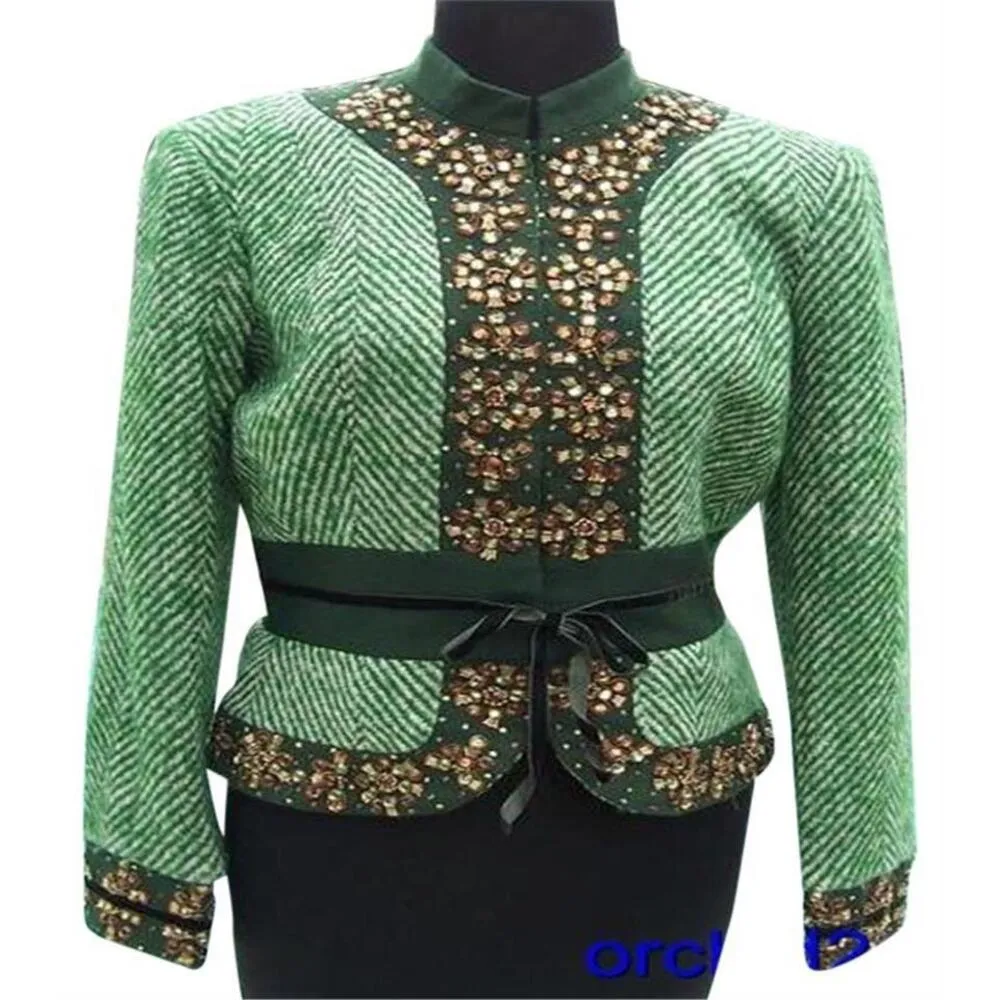 Cache Green Plaid Elaborate Embellished Top Jacket Lined Velvet Trim NWT $238 - Image 7