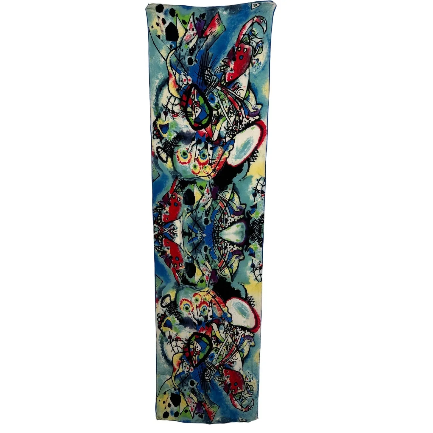 Kandinsky art print 100% silk rolled edge scarf wrap red blue black 16 x 60" - Image 2