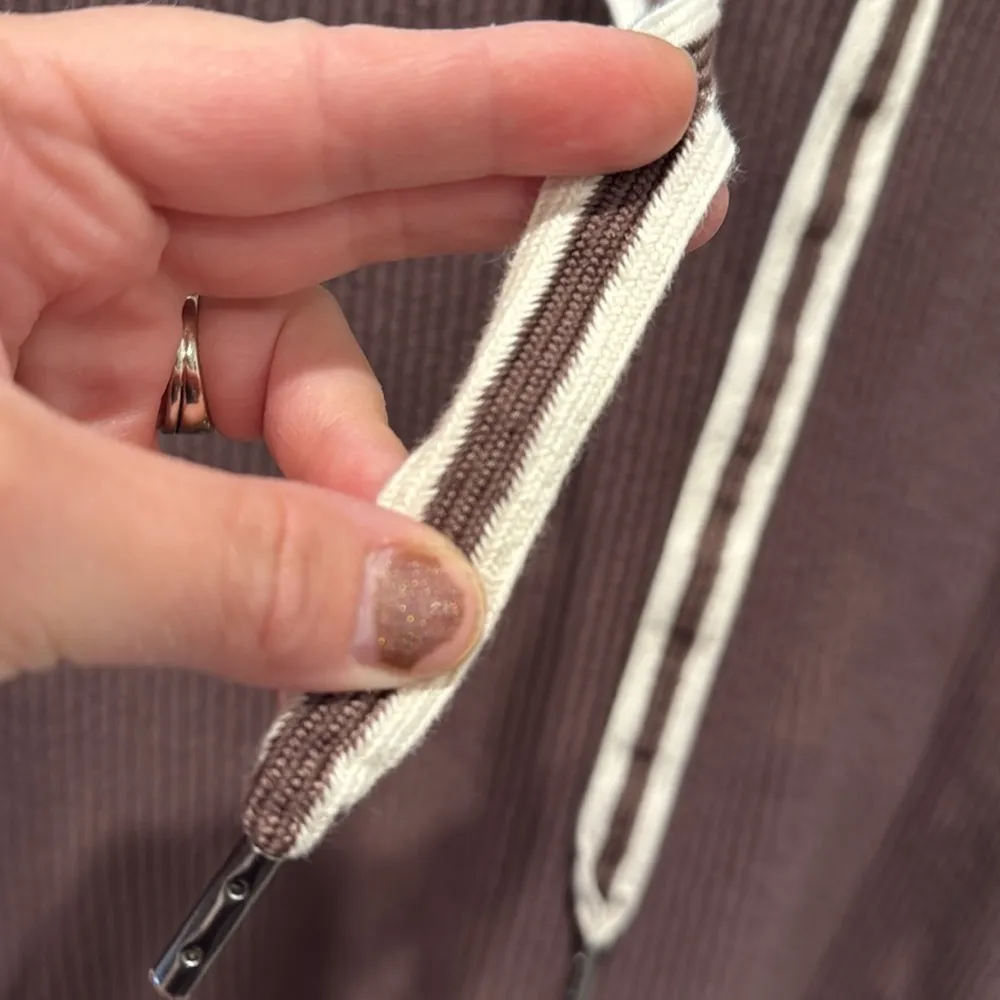 Aerie Chocolate Brown Corded Rib Knit Hoodie Size Large - Image 4