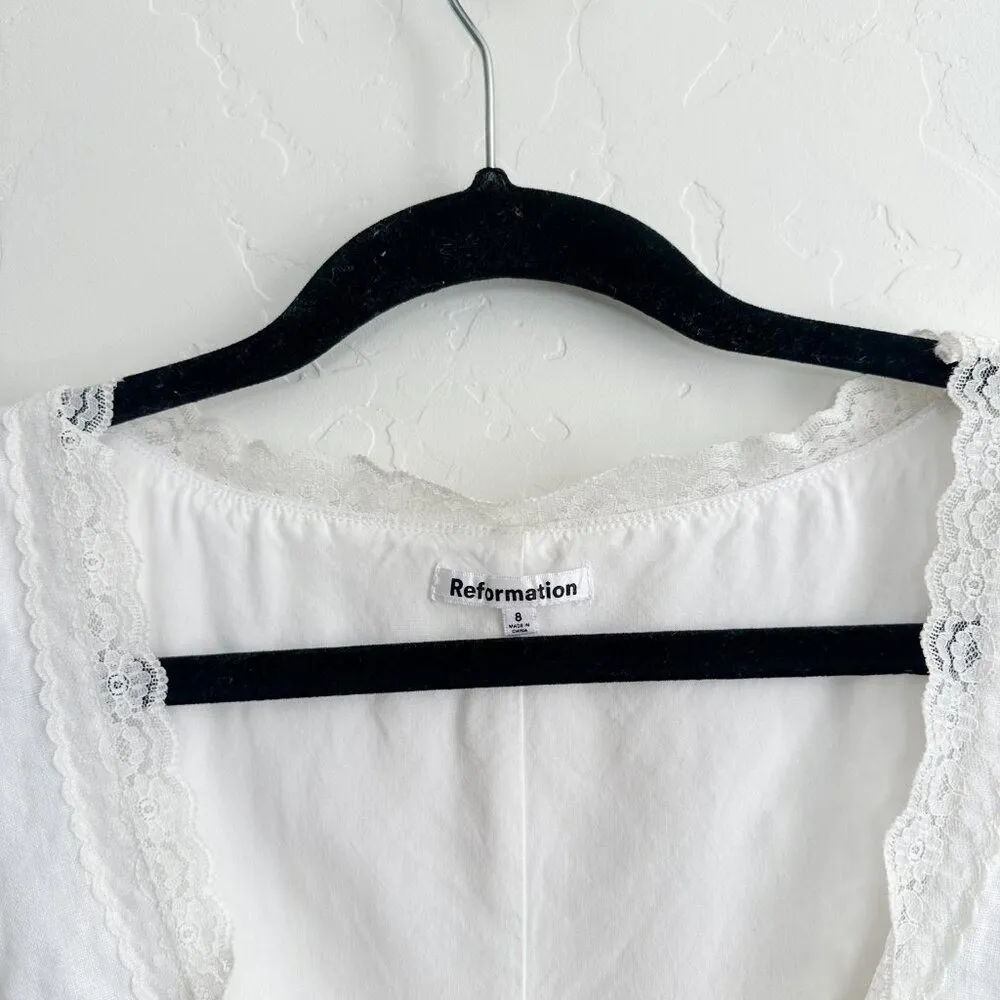 Reformation | Rosalie 100% Linen Floral Tie Top‎ in White Size 8 - Image 9