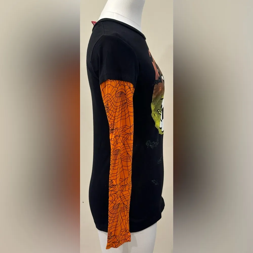 Orange Black White & Yellow Flying Witch Long Sleeves T Shirt Sz S J - Image 3