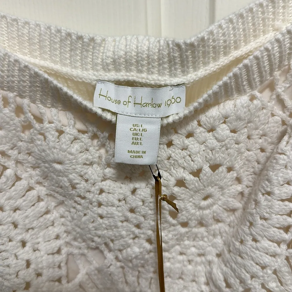 House of Harlow 1960 White Laser Cut Crotchet Top and Midi Skirt Size Large - Image 4