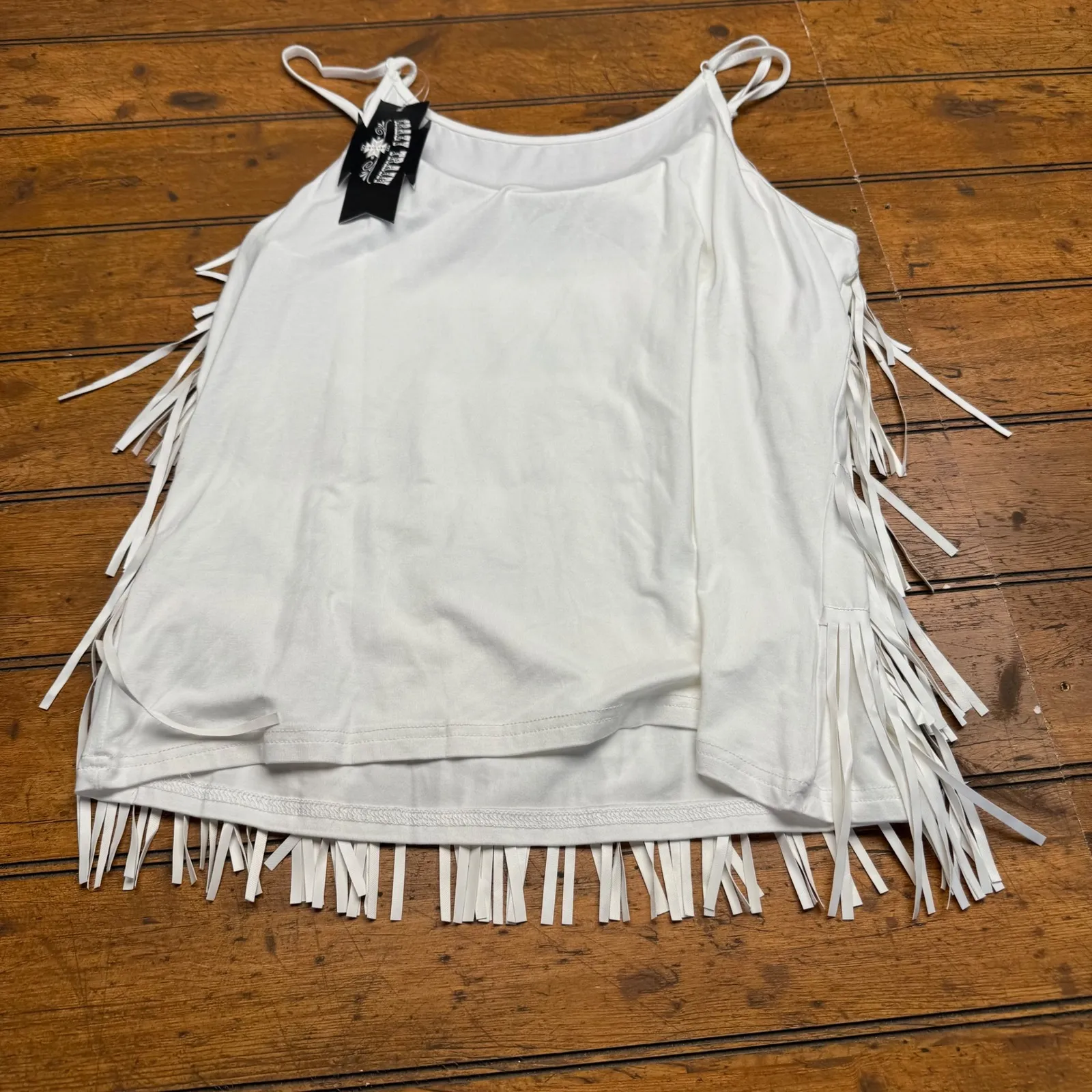 Crazy Train White Faux Leather‎ Fringe Tank Top Boho Festival - Image 5