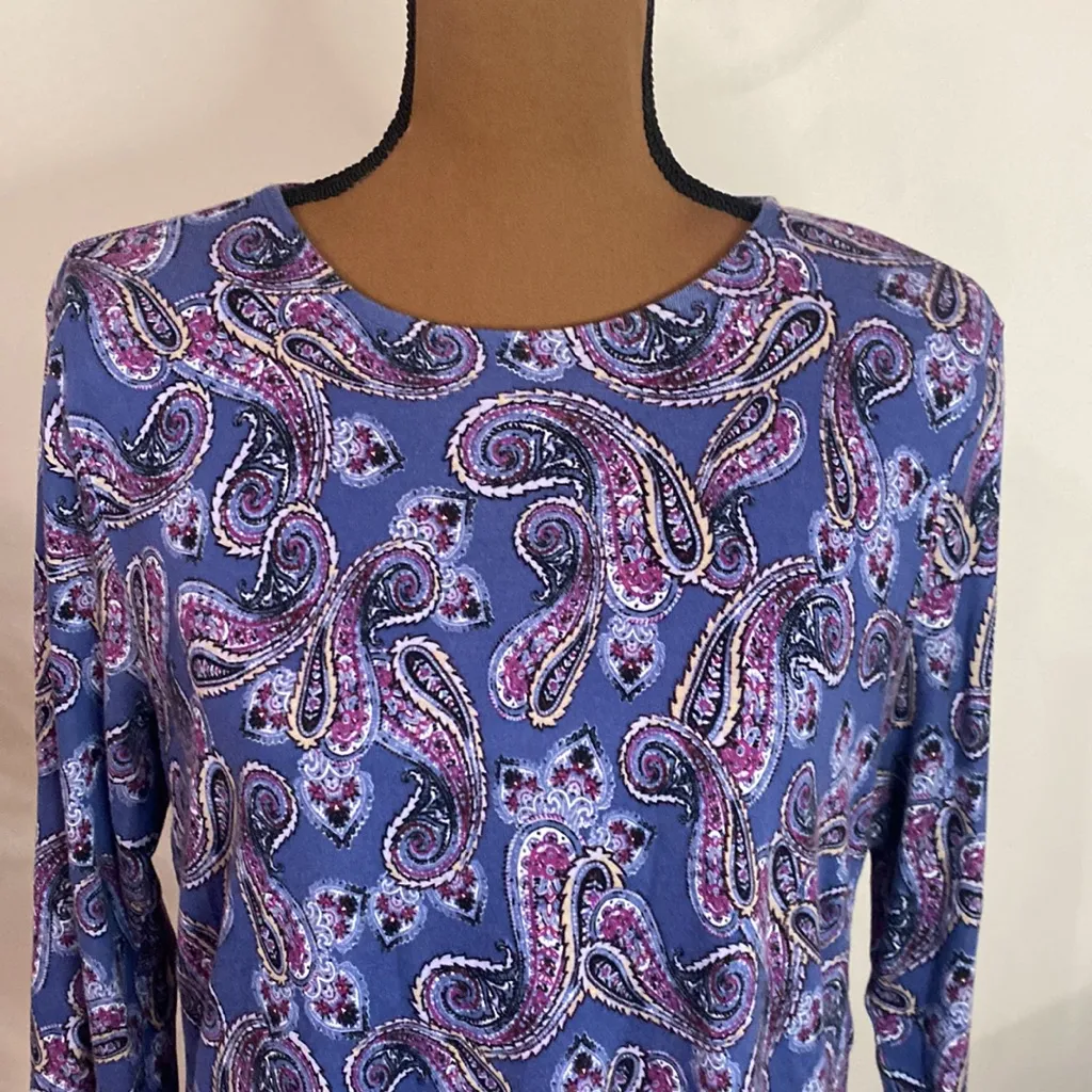 J Jill perfect pima cotton paisley Crewneck high low tunic size M Blue Size M - Image 6