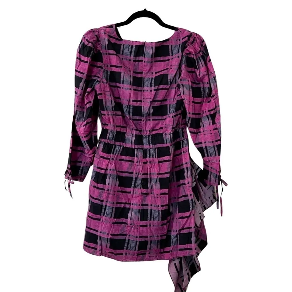 NWT RHODE Piper Plaid Ruched Cotton Purple Mini Dress Sz S - Image 3