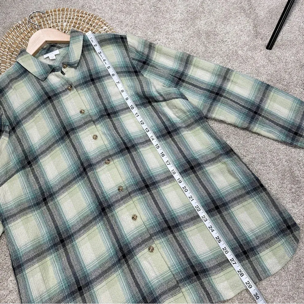 J. Jill Plaid Longsleeve Button Down Shirt Tunic Top in Green Size M - Image 13