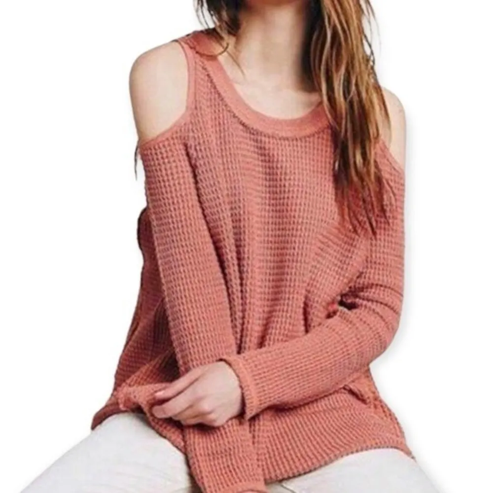 Free People Sunrise Sunset Waffle Knit Cold Shoulder Pullover Thermal Sweater - Image 40