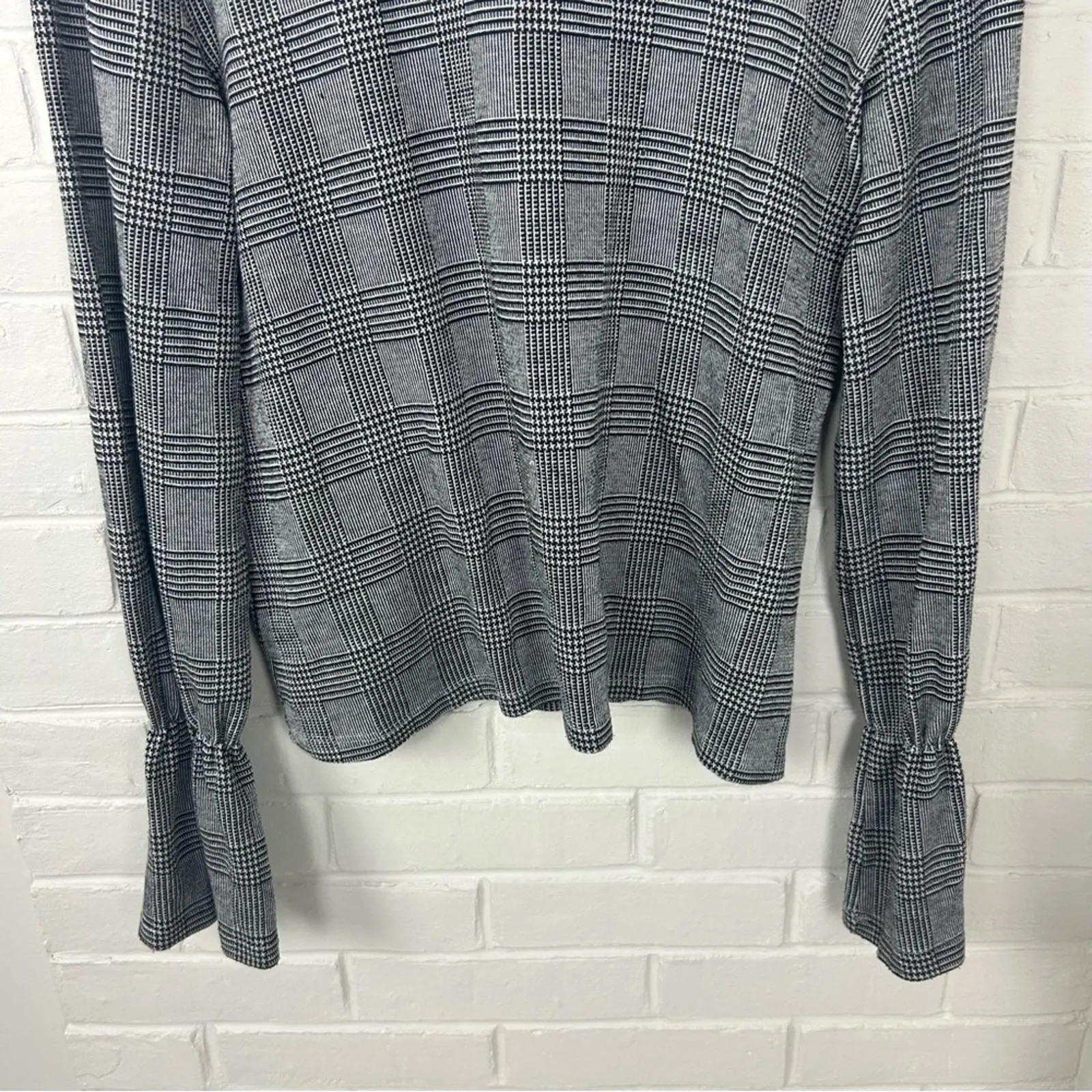 Zara Houndstooth Herringbone Knit Long Sleeve Top Size M - Image 4