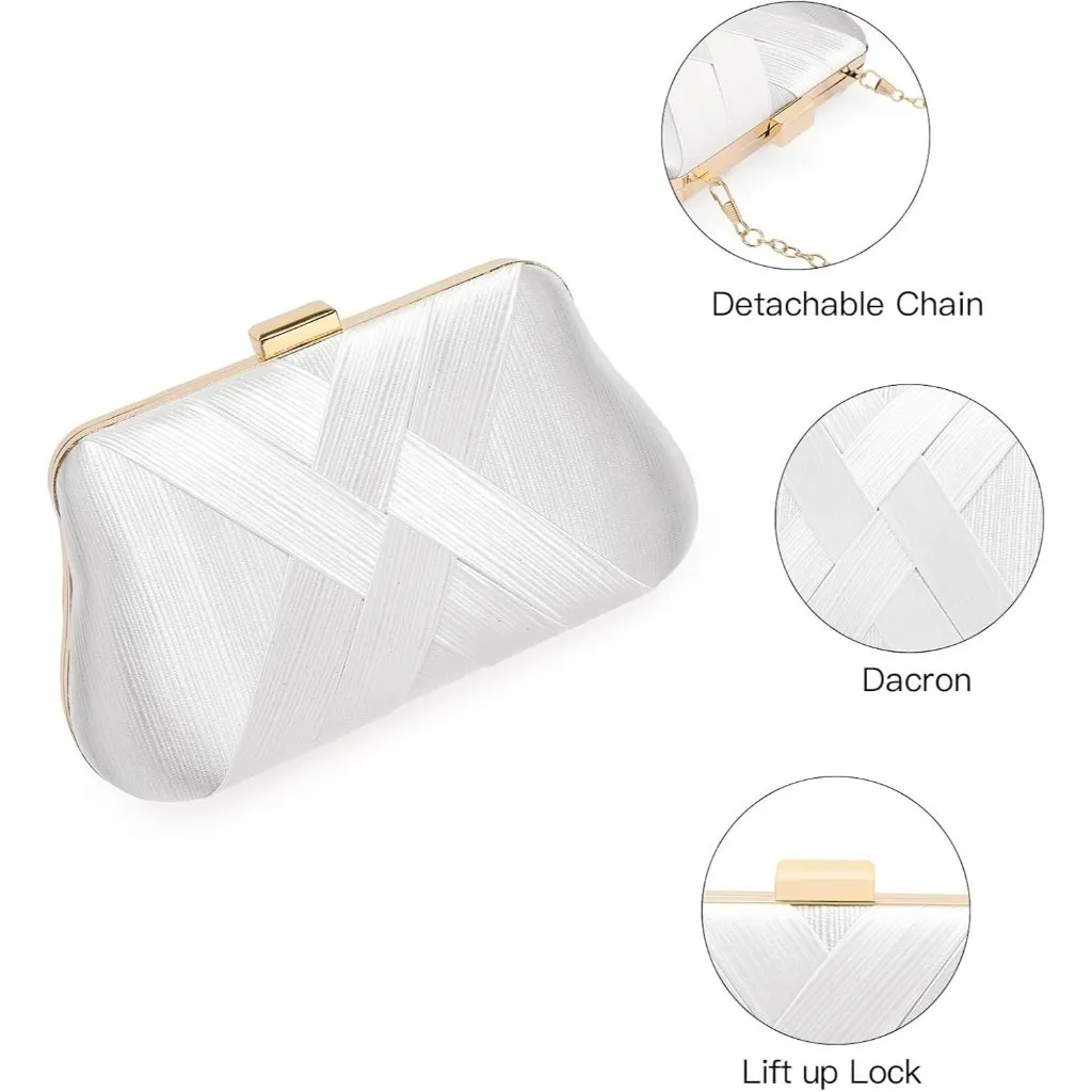 ⚡ Women's White Silk Satin Fabric Clutch Crossbody Formal Party Wedding Bag - Image 7