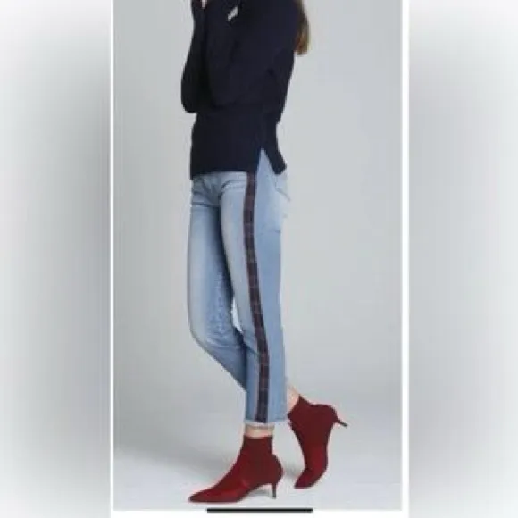 Driftwood Colette Plaid Trim Straight Crop Frayed  Hem Jeans Size 24 - Image 4