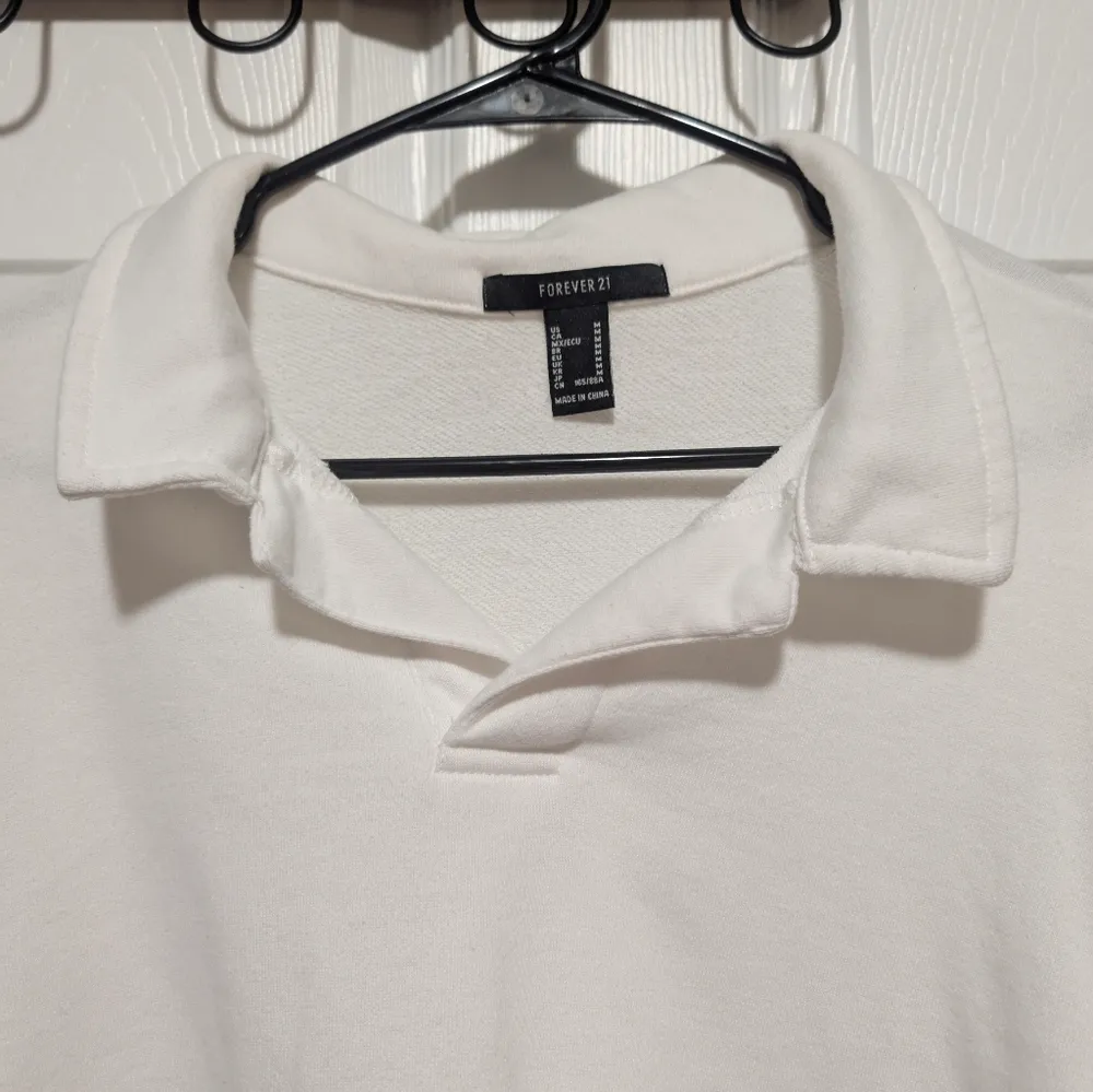 Forever 21 Collared Crop Top Medium Terry Knit Rugby Preppy Varsity - Image 5