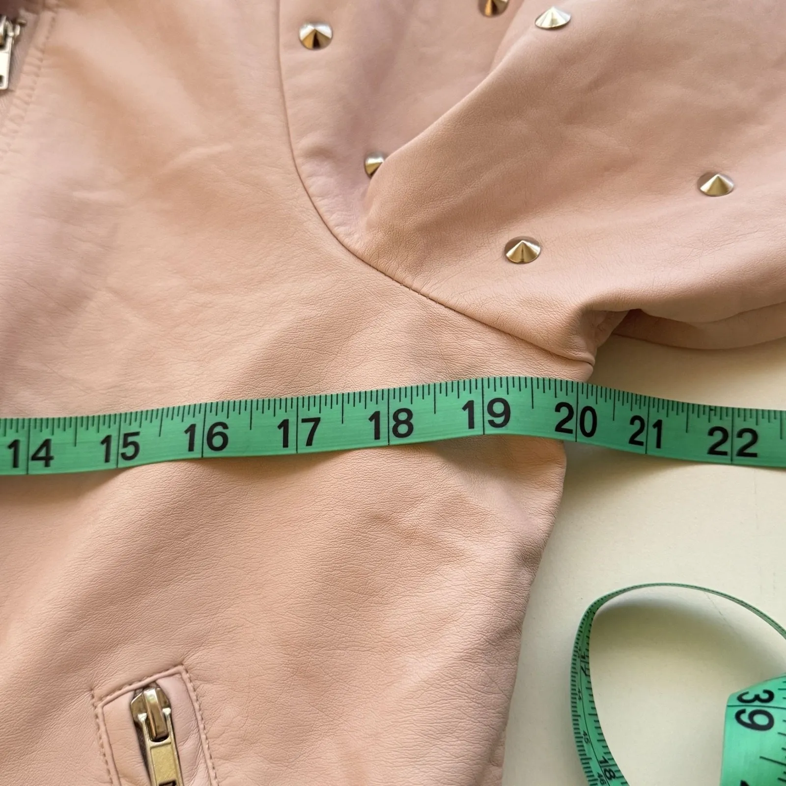 Charlotte Russe Faux Leather Studded Moto Jacket Sz Large Blush‎ Pink Silver Y2K - Image 13