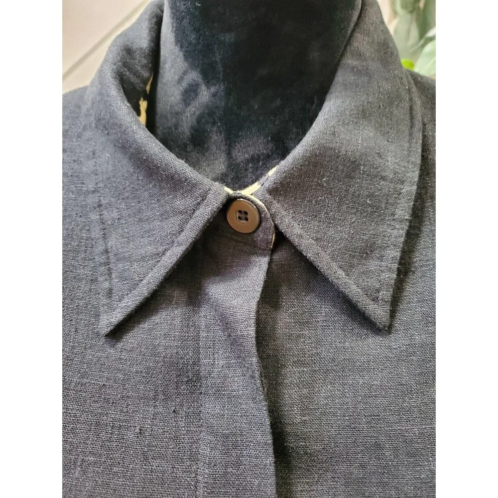 Nina Leonard Women Black Linen Collared Long Sleeve Casual Button Down Shirt L - Image 4