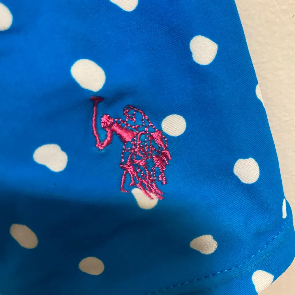 US Polo Assn Womens One Piece Swimsuit L Large Blue White Polka Dots Stripes - Image 3