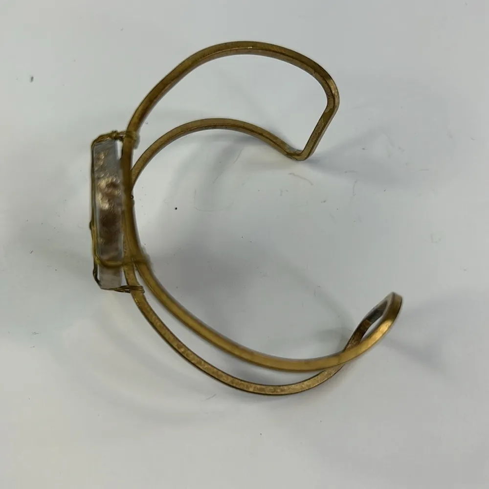 Artisan Sliced Blue Agate Bracelet Brass Handmade - Image 3