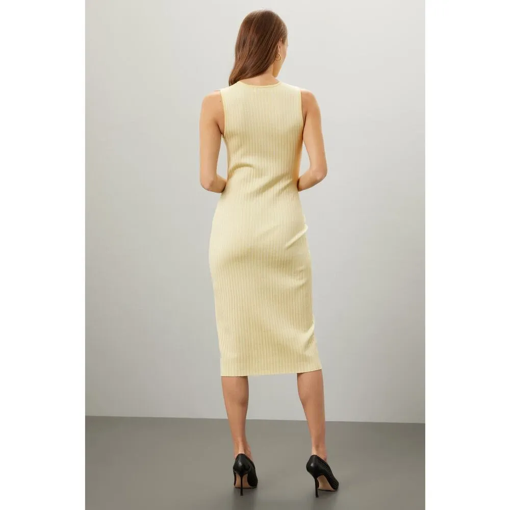 JASON WU Women's Light Yellow Ribbed Knit Sleeveless Form - Image 2