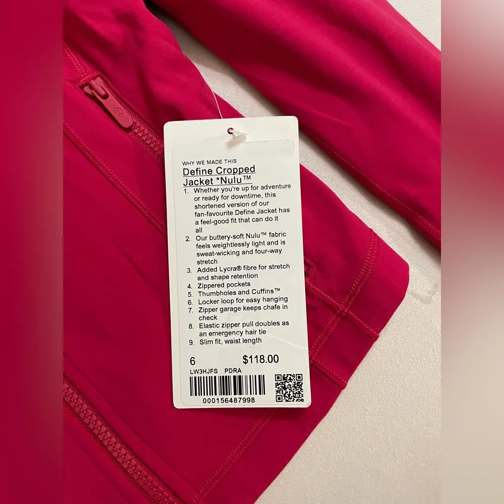 Lululemon NWT Define Cropped Jacket Full Zip, Zipper Pockets Pink Dragonfruit 6 - Image 11