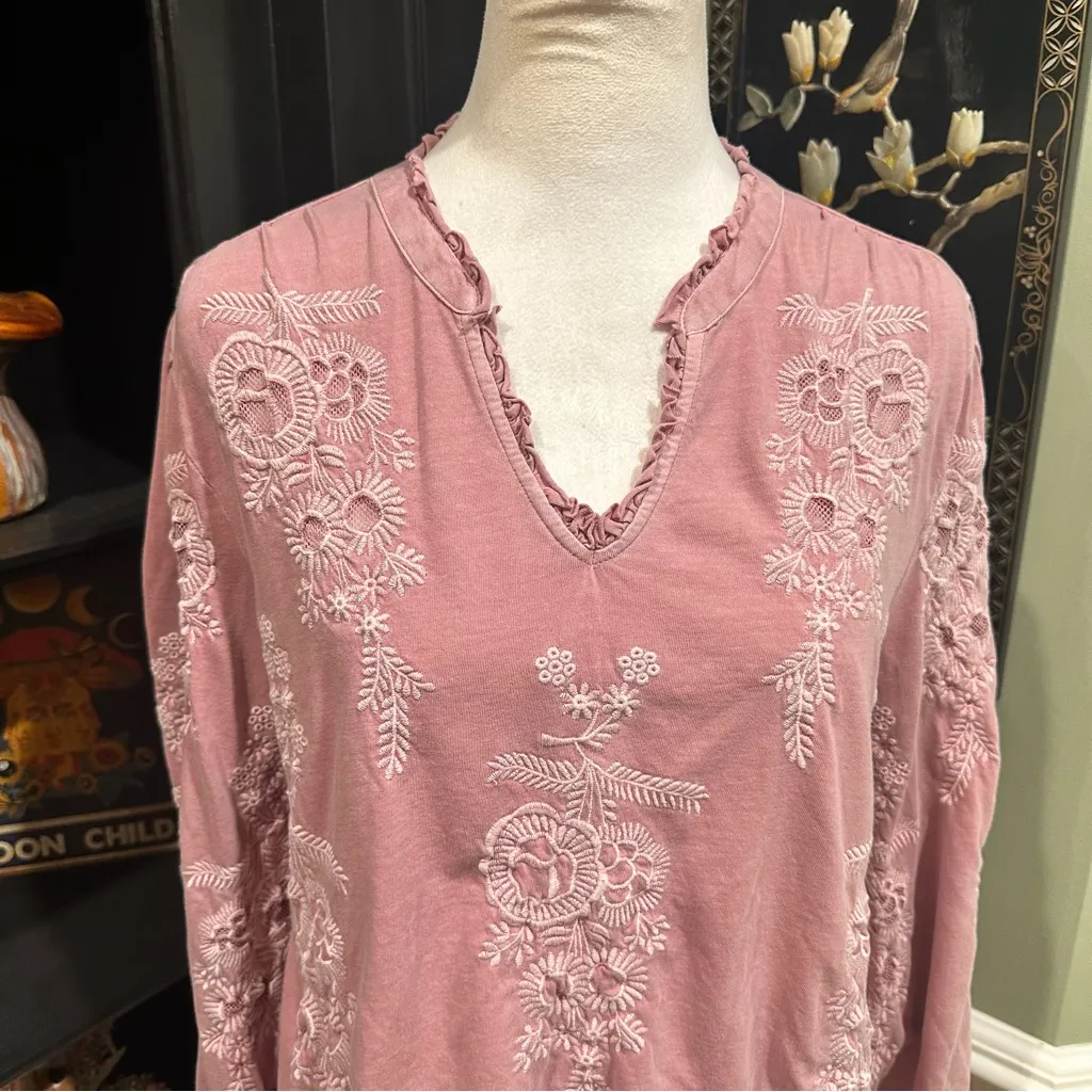 Soft Surroundings Embroidered Long Sleeve Ruffle Blouse – Size Medium - Image 2