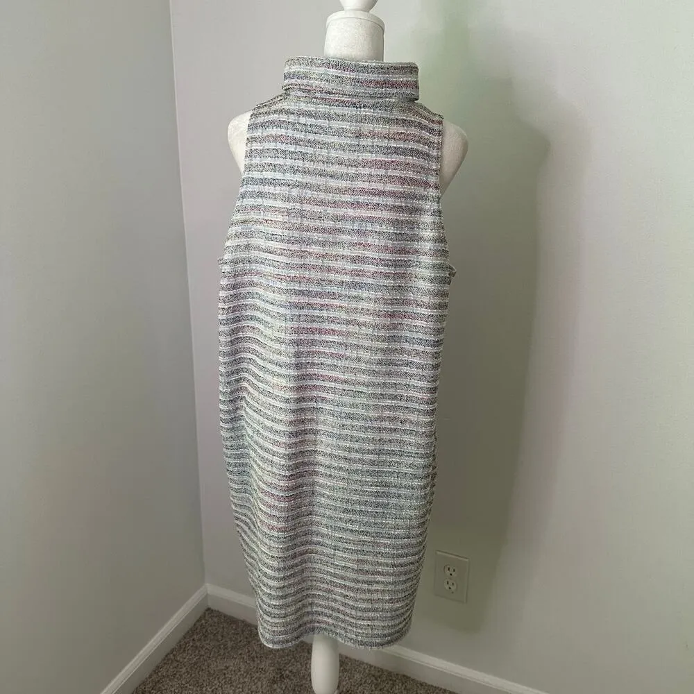 Akemi + Kin Anthropologie light blue striped sleeveless turtleneck mini dress, L - Image 5