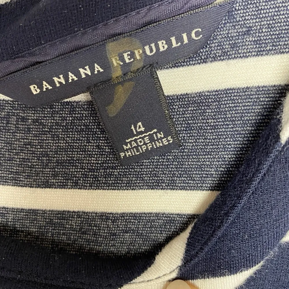 Banana Republic Shift Dress Navy Blue/White Striped Midi Zip Back Large Nautical - Image 5