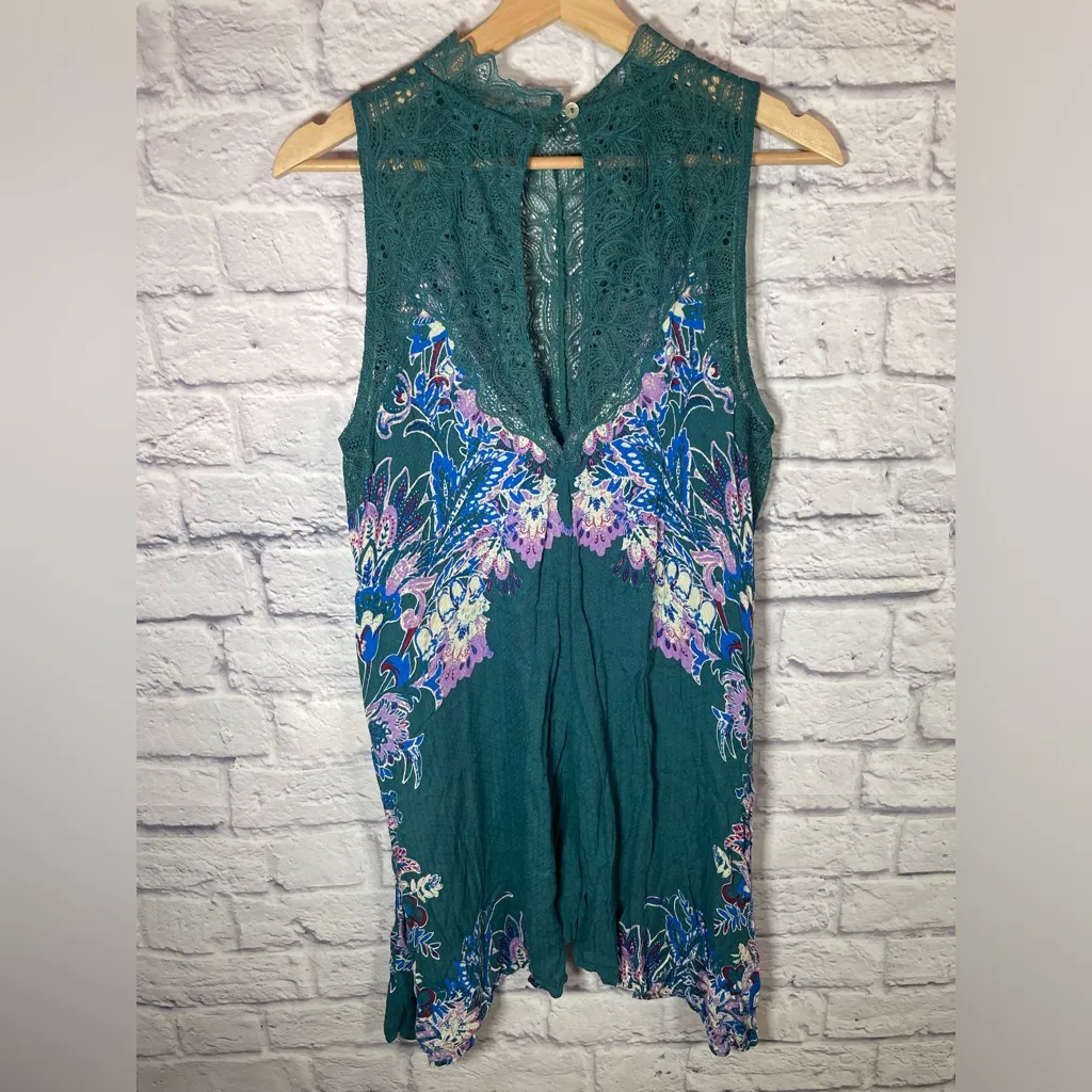 Intimately Free People Marsha Mini‎ Dress Green Floral V-Neck Sleeveless small - Image 6