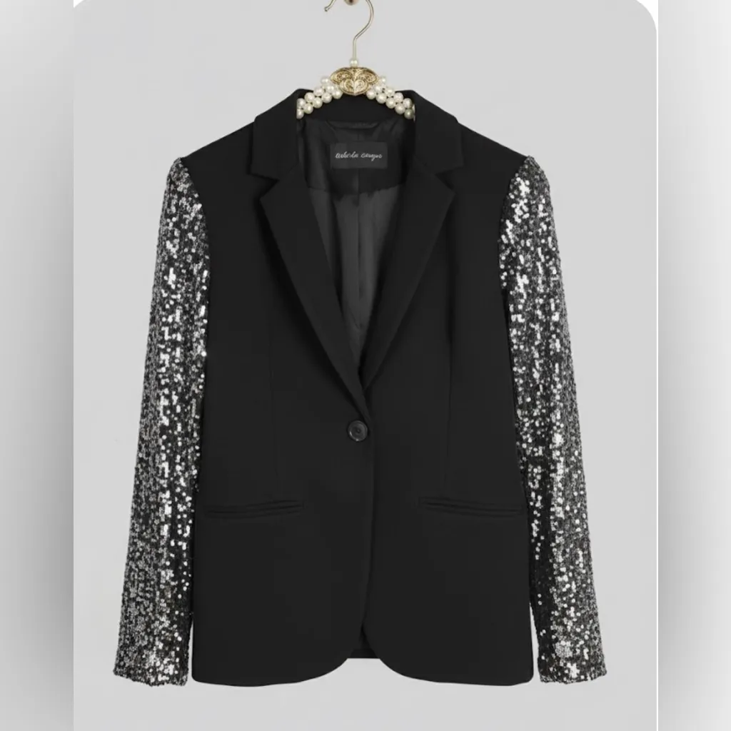 Cable & Gauge Black Blazer with Ombré Sequin Sleeves | Size L/G | Elegant/casual - Image 2