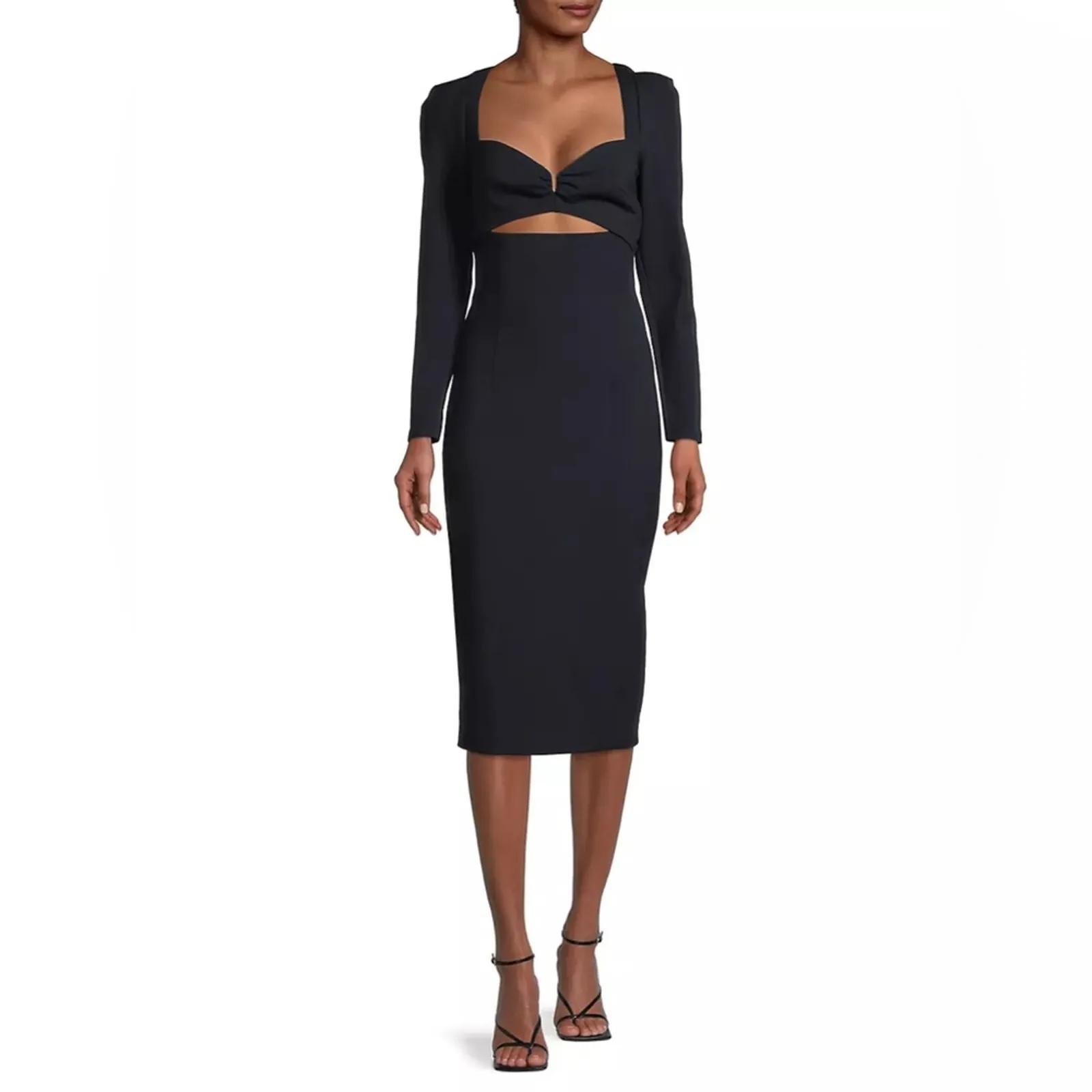 Elliatt Scarlette Navy Cutout Neck Long Sleeve Sheath Bodycon Midi Dress XS - Image 3