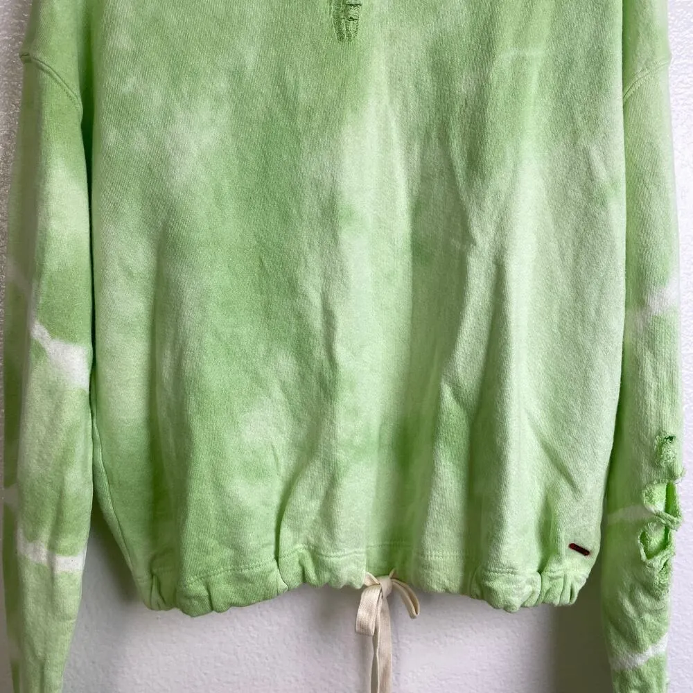 N: Philanthrophy Sweater Womens Size XS Green Tie Dye Destroyed Cinch Hem NWT - Image 4