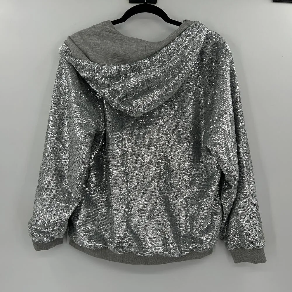 NWT Robert Rodriguez Sequin Silver Zip Up Hoodie Sweater Size Small - Image 8