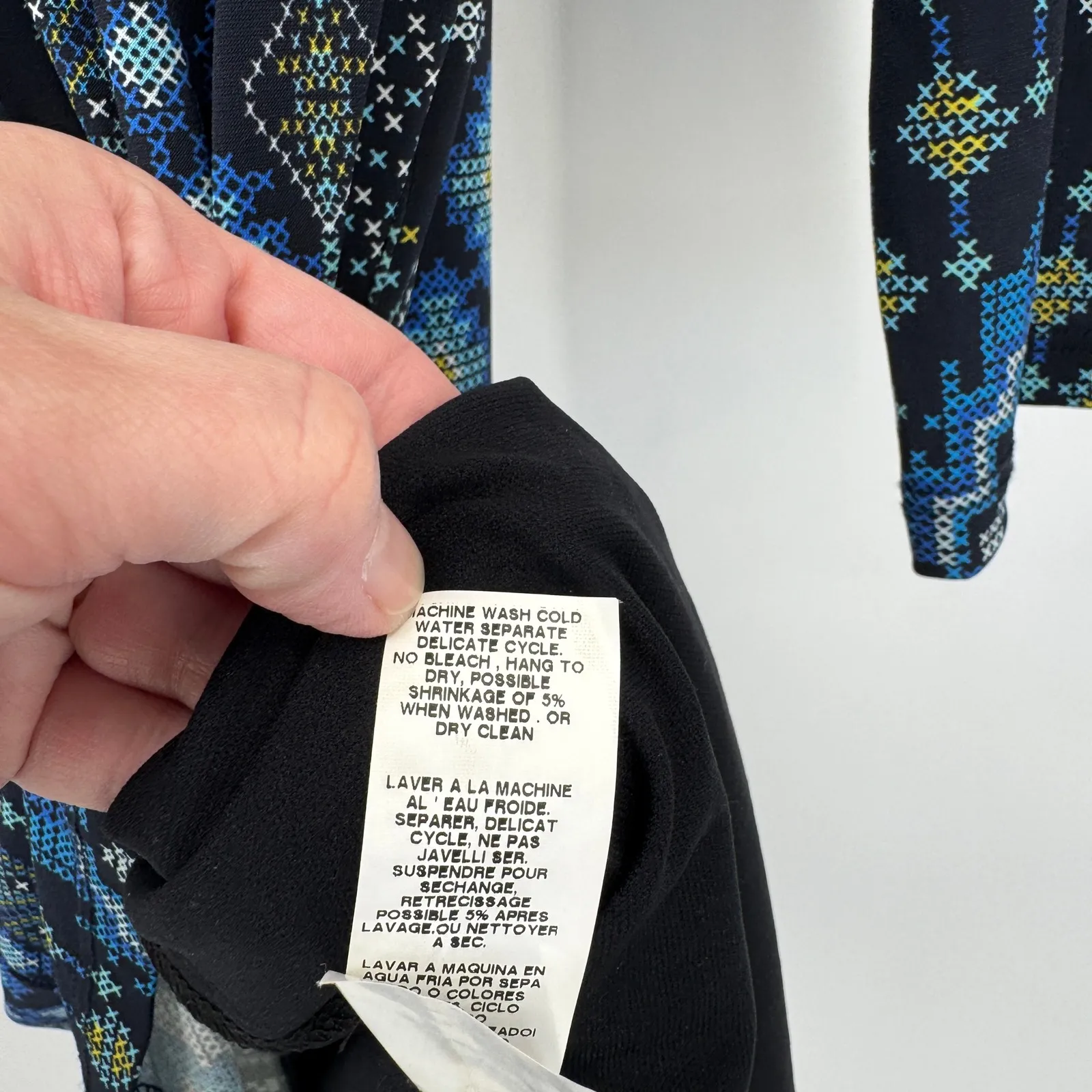 Karen Kane Geometric Print Long Sleeve Dress Womens XL Blue Black Polyester - Image 8