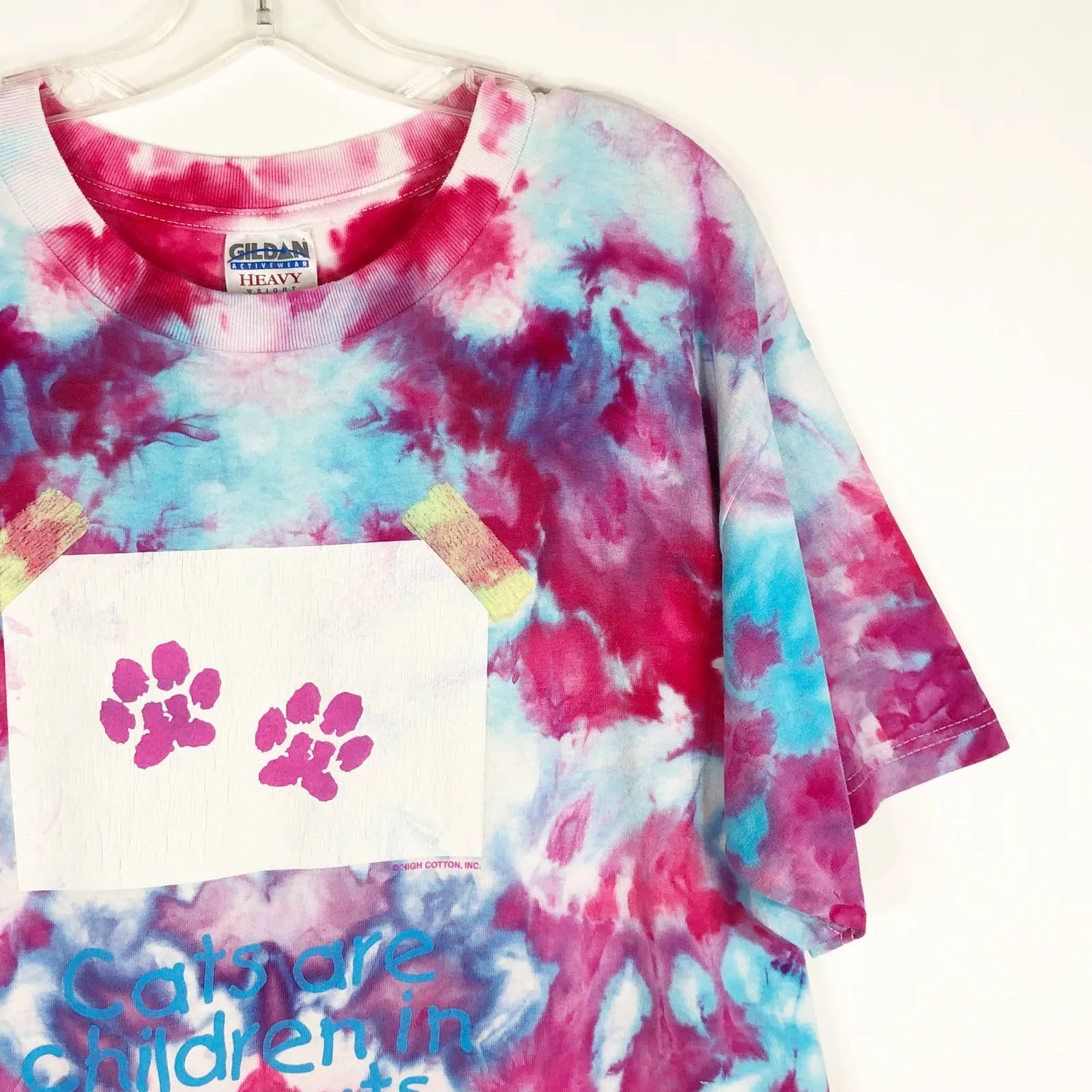 Cat Lady Tie Dye Tee Size Large Gildan Handmade Unisex Pink Blue Purple‎ 144 - Image 5