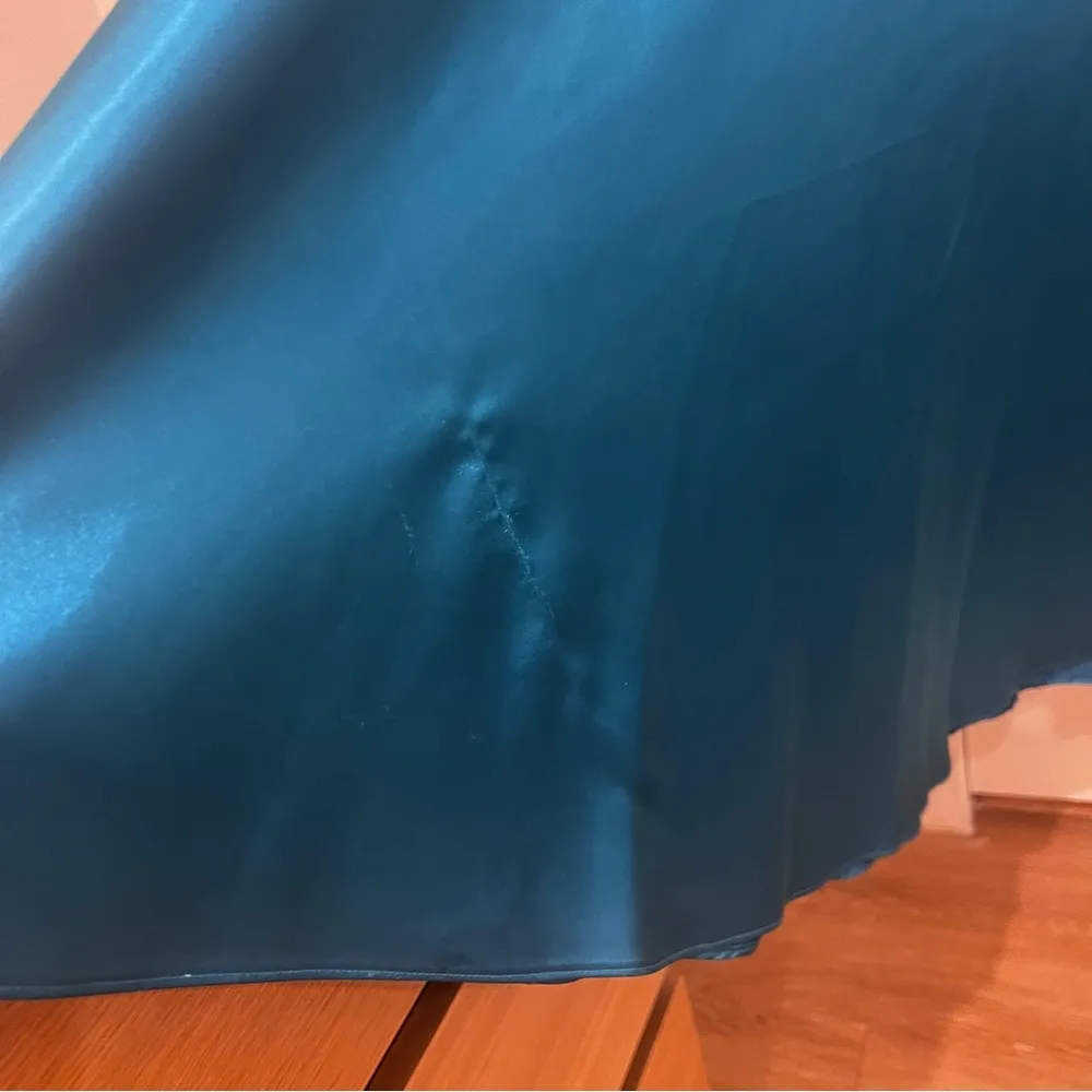 Teal Silky Charmeuse Lace Up Back Formal Gown - Image 6