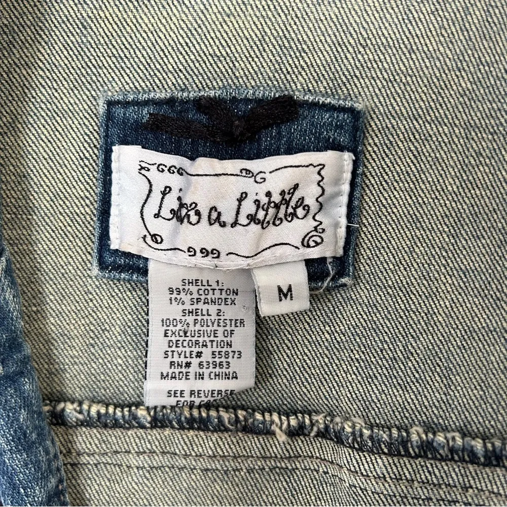 Live a Little Denim Jean Jacket Casual Spring Embroidered Beaded Medium - Image 2