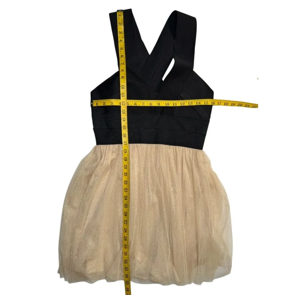 Black & Gold Windsor Backless Party Dress With Glitter Tulle Overlay Size L - Image 7