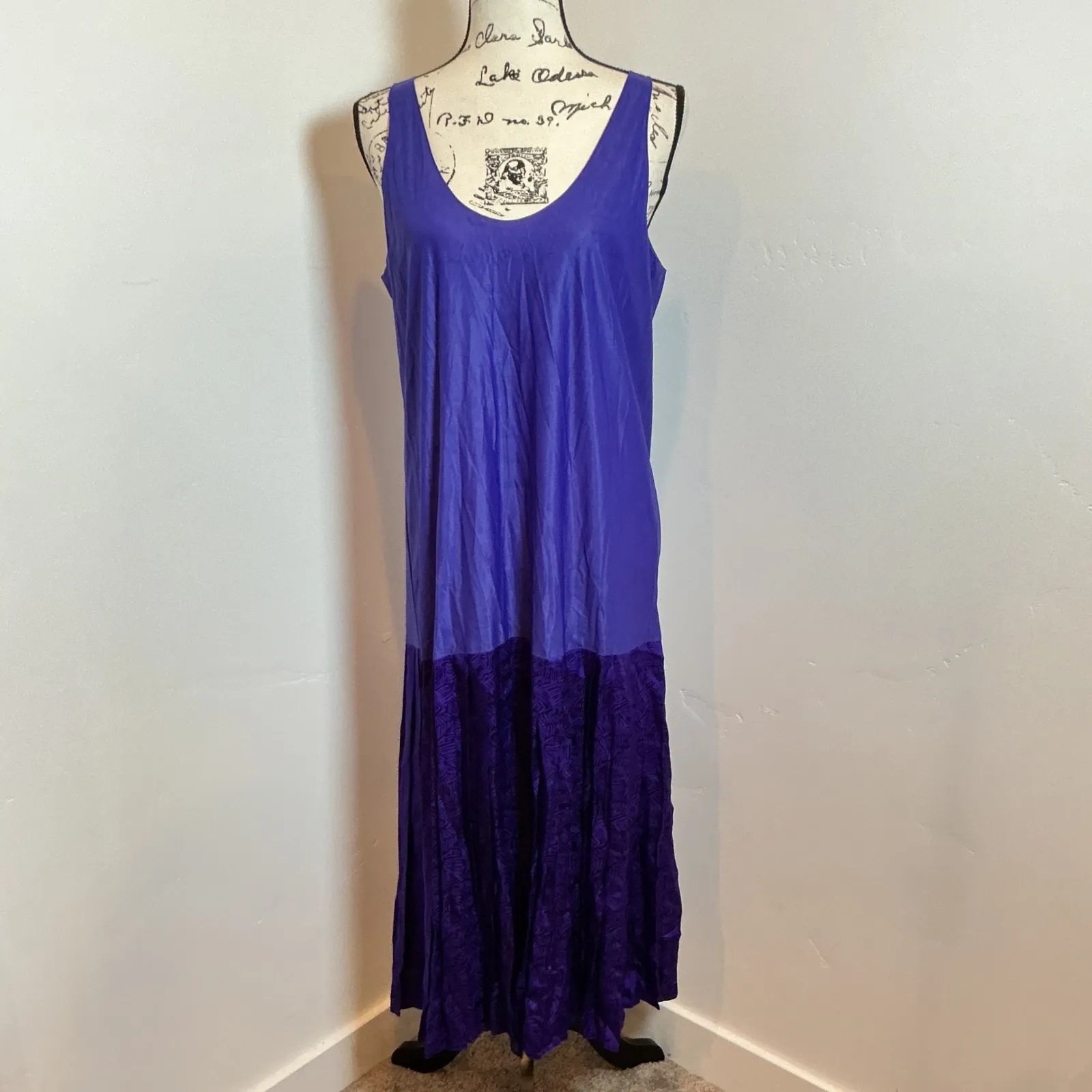 Vtg 100% Silk Maxi Dress Size 16 Deep Purple Point of View Collection Sleeveless - Image 4
