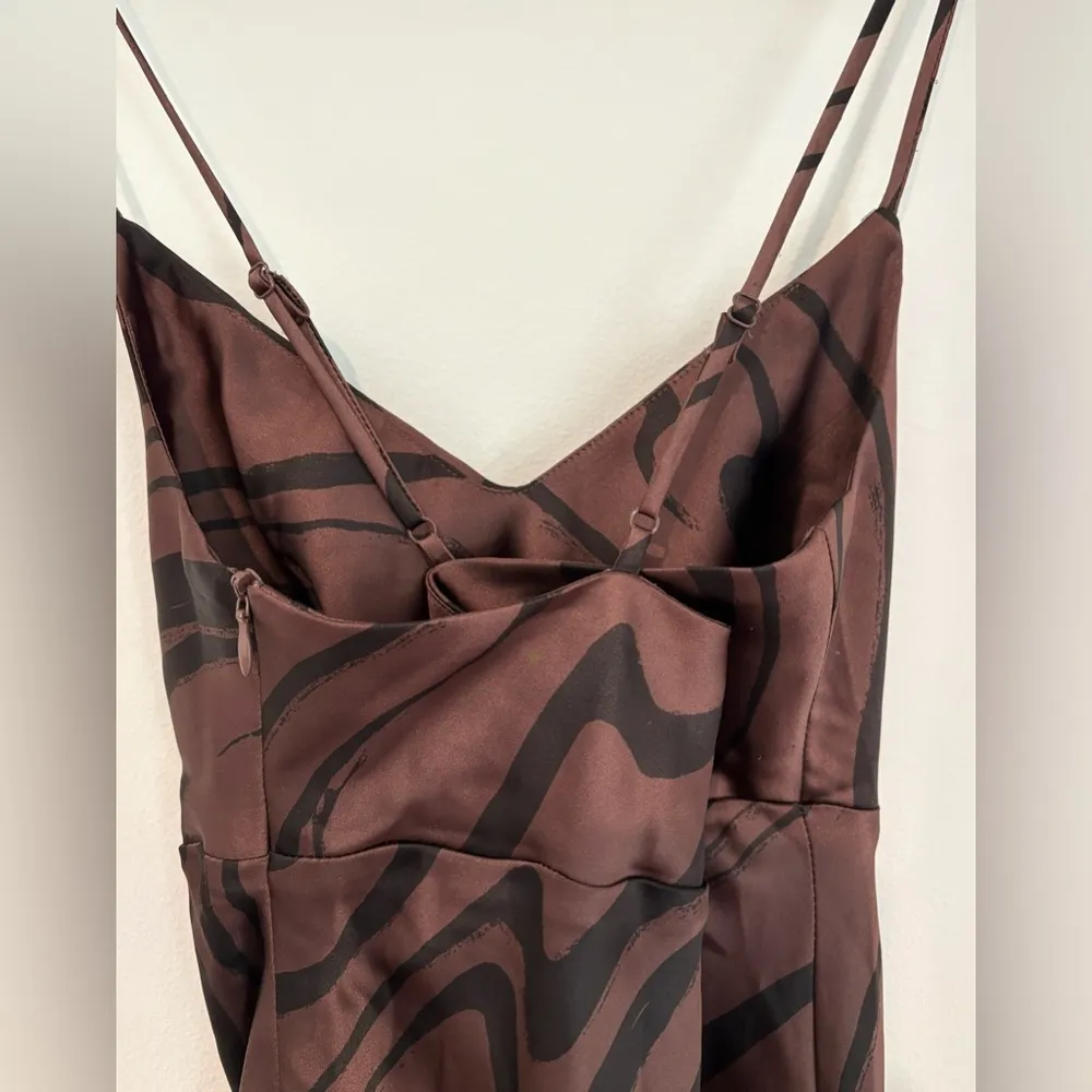 House of Harlow 1960 Satin Maxi Slip Dress Brown Cut Out Spaghetti Straps Small - Image 4