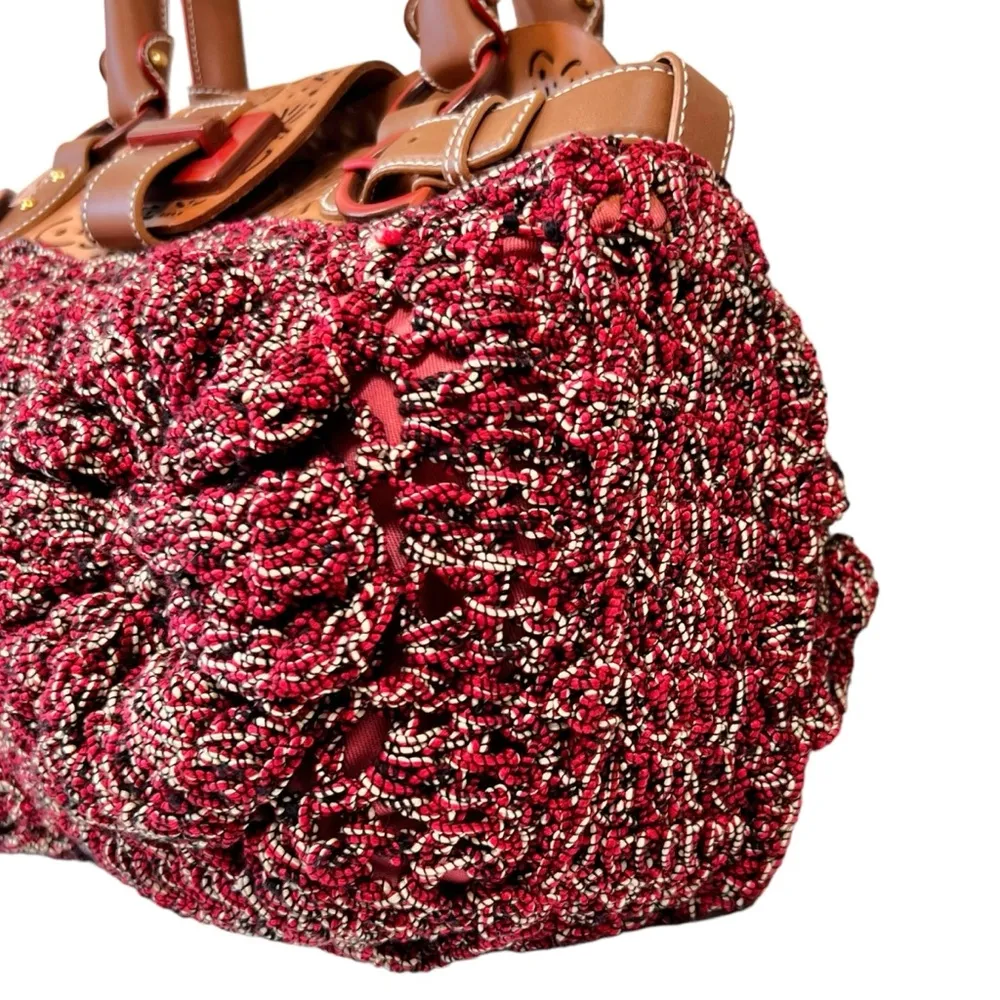 Salvatore Ferragamo Laser-Cut Leather and Crochet Bag in Original Wine - Image 5