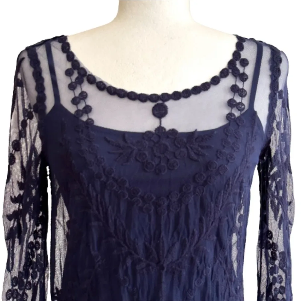 Divided Dress Navy Blue Lace Illusion Long Sleeve Mini Dress Size 4 NEW - Image 3