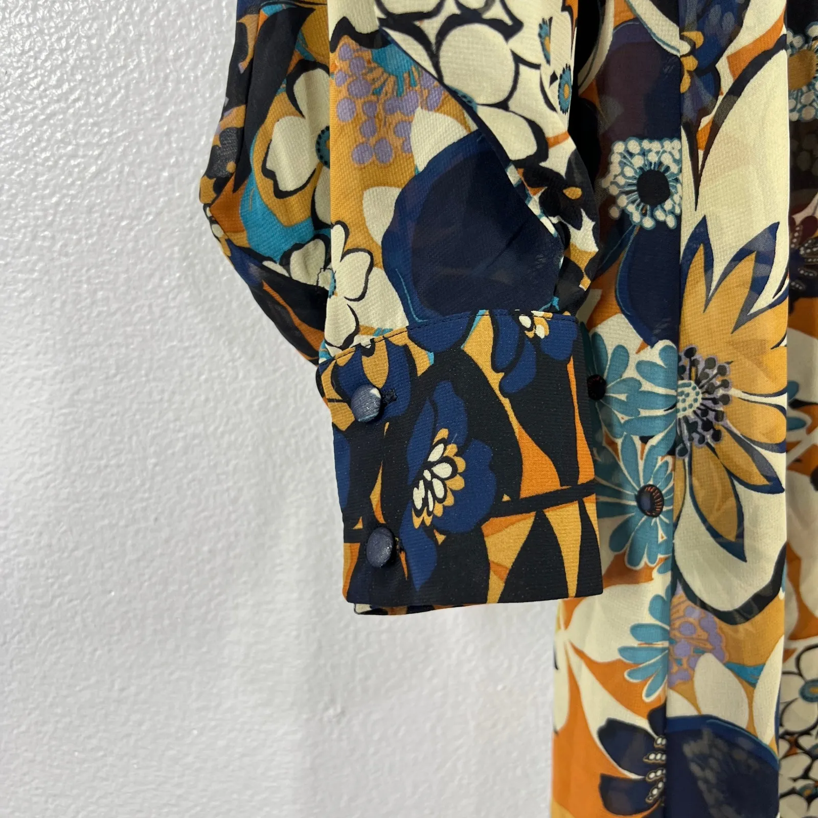 Molly Bracken Floral Print Mini Dress Long Sleeve‎ Sheer Chiffon Boho Small Chic - Image 5